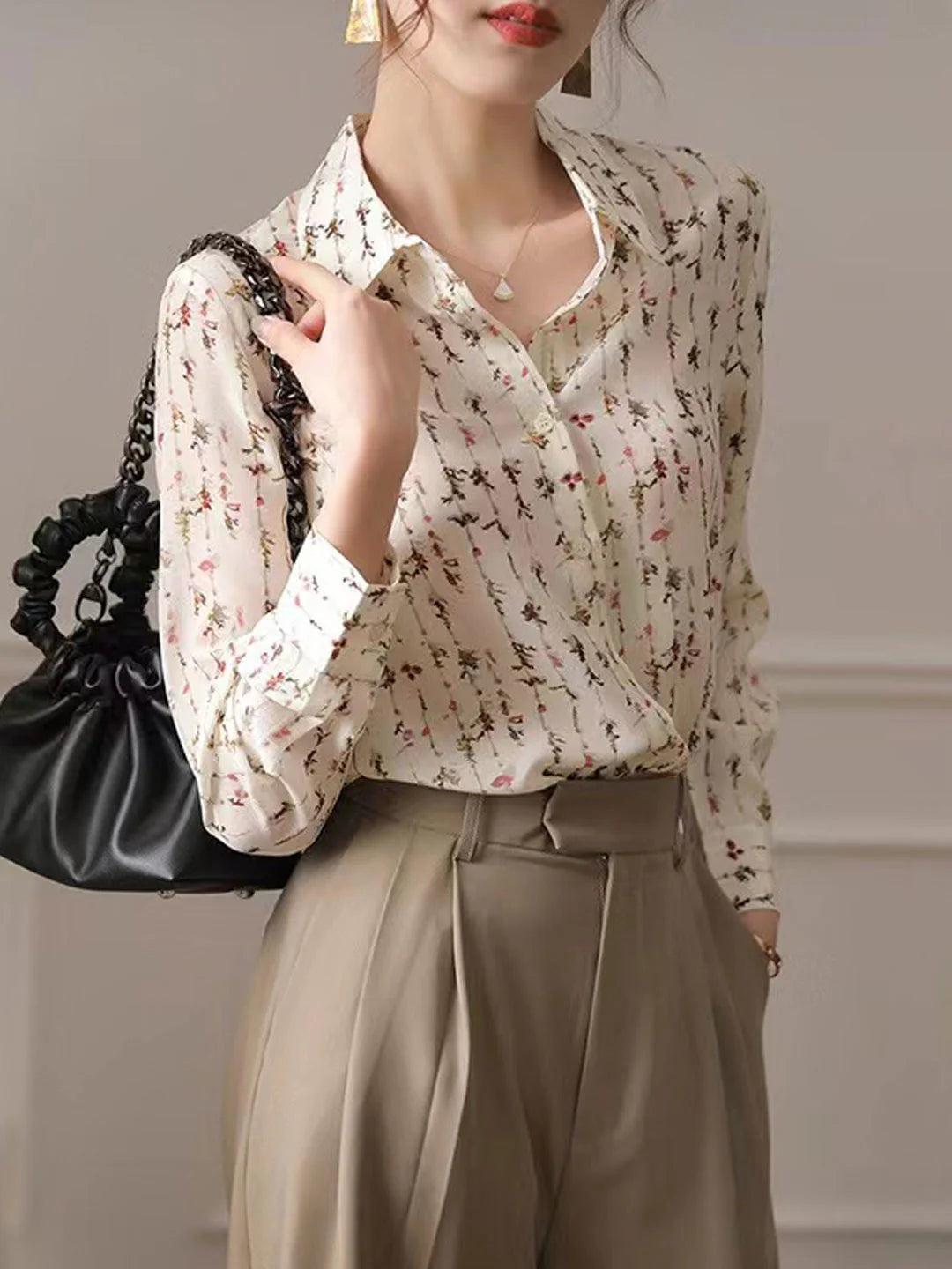 Nele - Retro bedrucktes Langarmhemd für Damen