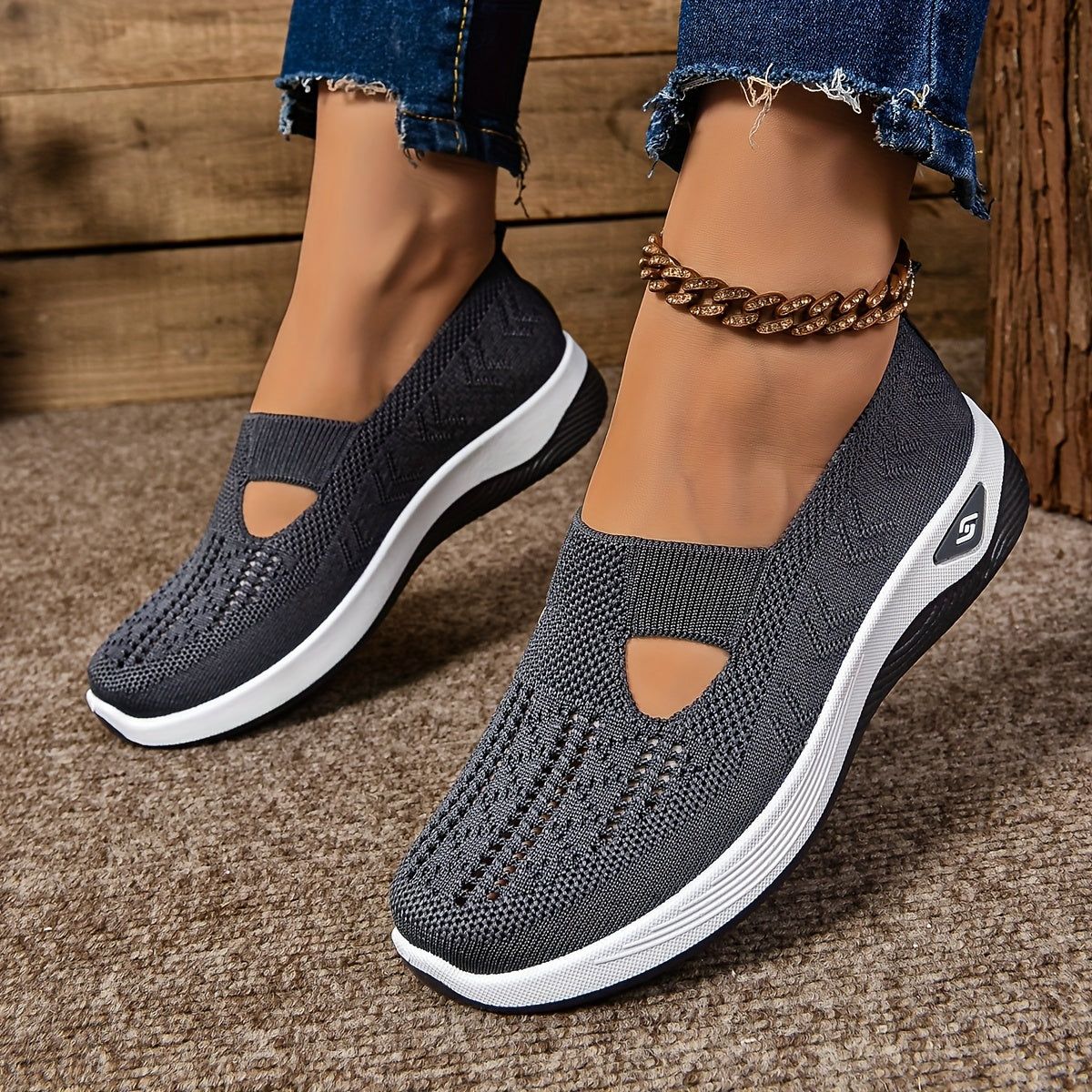 Damen Slip-On Sneaker – Atmungsaktives Strick – Gepolsterte Sohle – Schmaler Schnitt