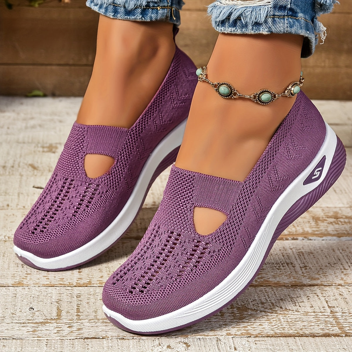 Damen Slip-On Sneaker – Atmungsaktives Strick – Gepolsterte Sohle – Schmaler Schnitt