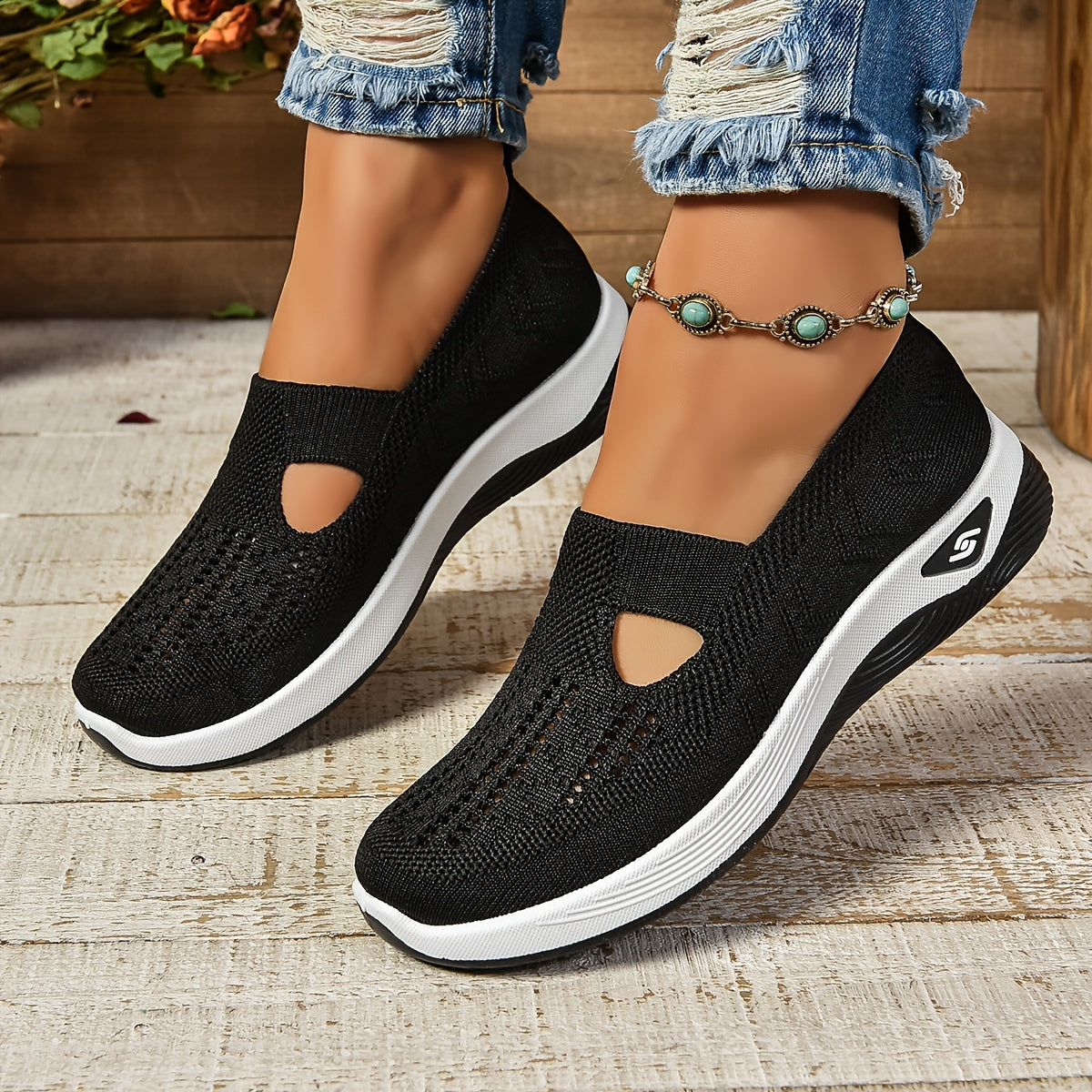 Damen Slip-On Sneaker – Atmungsaktives Strick – Gepolsterte Sohle – Schmaler Schnitt